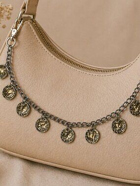 Vintage Gold Coin Bag Charm: Silver Chain Purse Accessory